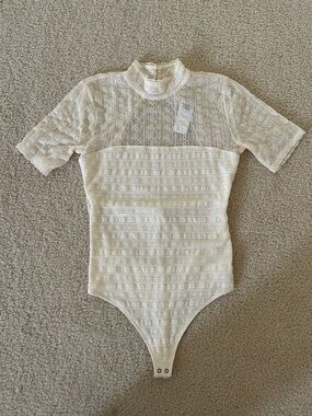 Abercrombie & Fitch Ivory Lace Mock Neck Bodysuit